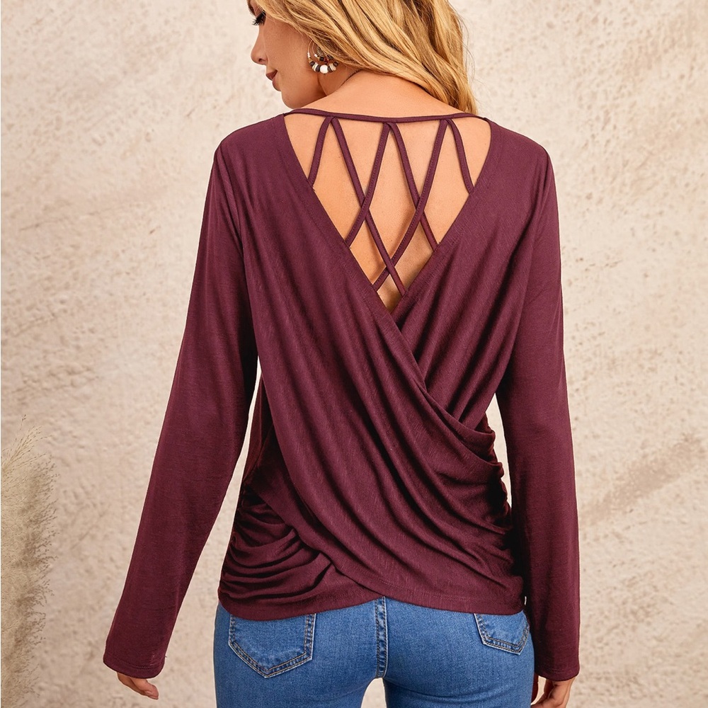 Elegant Plum Crisscross Back Blouse
